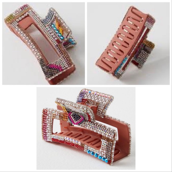 Free People Curried Myrrh Monet Crystal Embellished Stunning Claw Clip NEW - Picture 7 of 17